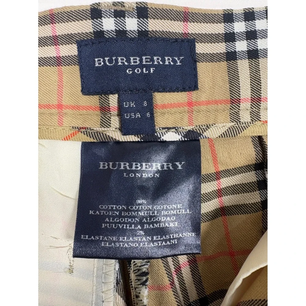 Vintage Burberry Golf Nova Check Shorts US 6 Tan Plaid High Rise Bermuda Cotton